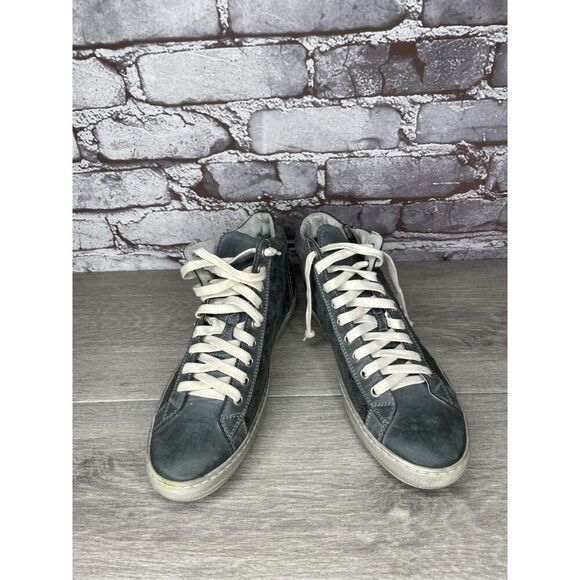 NERO GIARDINI ITALY Blue LEATHER SIDE ZIP Mid Lace Sneakers Women 37EU/6.5M US - Picture 7 of 16